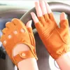 Zomer Dames Lederen Handschoenen Schapenvacht Suede Semi-Finger Antislip Ademend Rijden EL099-91