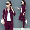 Kvinnors tvåbit byxor Casual Tracksuit Tre Set Kvinnor Streetwear Mode Loose Jacket + T-shirt Pant Suit Plus Size M-4XL Jogging Sweatsu