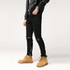 Style de rue mode hommes jean noir élastique coupe ajustée fermeture éclair épissé concepteur motard Hip Hop Denim Punk déchiré pantalon