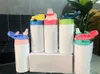 12OZ Sublimation Blanks Kids Tumbler Baby Bottle Sippy Cups White Water Bottle with Straw and Portable Lid 5 Color Lids Children Cups