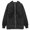 Men Hip Hop Streetwear Hooded Jacket Angel Dark Print Coat Harajuku Cotton Fleece Autumn Winter Outwear Zipper 211214