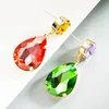 Pendientes colgantes de cristal multicolores elegantes, aretes de diamantes de gota de agua geométricos con temperamento, Brincos de fiesta para niña