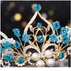 Acessórios para o cabelo Princesa Coroa Flor Pearl Blue Crystal Bridal Diadema Casamento Tiara Jóias de cabelo qylwgp