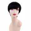 Short None lace Straight With Bangs Pixie Cut Brazilian Human Hair Wigs Full Manchine Wig For Women