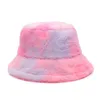 Breite Krempe Hüte Winter Frauen Eimer Hut Mode Batik-imitat Pelz Warme Outdoor Panama Kappe Sonne Regenbogen Farbe Kappen