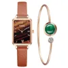 Gaiety luxe merk vrouwen horloges mode vierkante dames quartz horloge armband set groene dial simple rose gouden mesh met sieraden trend van het nieuwe product