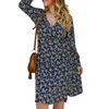 Grande taille XL-4XL femmes robe mode ample imprimé col en v à manches longues Sprign automne Boho robes avec ceintures W195 210526