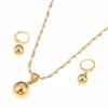 Or couleur plaine perle ronde chaîne collier boule boucles d'oreilles pendentif femmes ensemble de bijoux cadeau