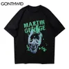 Gonthwid Hip Hop Tişörtleri Streewear Graffiti Kafatası Punk Rock Gotik Tees Gömlek Harajuku Moda Kısa Kollu Pamuk Rahat Tops C0315