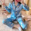 Est Silk pijamas para mulheres doces cartoon pijama mulher elegante manga longa homewear senhoras sleepwear conjuntos pjs 211215