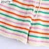 Zevity Women Fashion Färgglada Striped Knitting Sommar Shorts Femme Chic Lace Up Waist Casual Pantalone Cortos P1112 210719