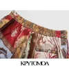 Kppytomoa vrouwen chique mode patchwork print wide-poot broek vintage hoge taille zijzakken vrouwelijke broek Mujer 210915