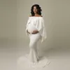 Vit moderskapsklänningar för photoshoot Eleganta gravida kvinnor Lång moderskapskläder Fotografi Graviditetsklänning Maxi med Cloak Q0713
