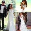Vintage Lace Mermaid Wedding Dresses with 1/2 Half Sleeves Corset Back Sweep Train Off the Shoulder Custom Made Country Wedding Gown vestido