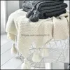 Filtar textilier trädgårdblanketter tråd filt med tofs solid beige grå kaffe kasta för säng soffa hem textil mode cape 130x170cm