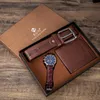 손목 시계 3pcs/set fashion mens watches set luxury watch for men 벨트 지갑 손목 시계 선물 상자 생일 크리스마스 워리 워치 thun22