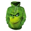 Halloween green hair monster Grinch 3D sweater digital print Hoodie Cosplay animation Costume