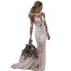 2021 Sexy Backless Lace Syrenki Suknie Ślubne Przeglądaj przez Boamian Bridal Suknie Illusion Z Długim Rękawem Dress Robe de Mariage Summer Boho Beach