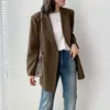 [EAM] Blazer de café con doble botonadura para mujer, cuello con muescas, chaqueta holgada de manga larga, moda Primavera Otoño 1DD5008 211019