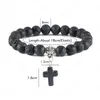 Pedra Natural Cross Breaded Braceletes Charme Mulheres Homens Preto Lava Rock Bead Onyx Strand Strand Bracelete Pulseira Pulseira Jóias