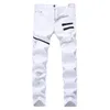 Men's Jeans Man Ripped Hole Straight Brand Denim With Contrast Color Fashion Casual Zipper Male Pants Slim Trousers Black White Red
