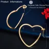 Orecchini a cerchio grandi con zirconi bianchi alla moda, colore oro giallo, amore a forma di cuore, per gioielli da donna, regalo CZ799 210714