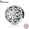 BAMOER 100 % 925 Sterling Silber Blume der Freundschaft rosa CZ Charm Perlen passen Frauen Charm Armbänder DIY Schmuck machen SCC740 Q0531