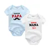 2 pçs / lote nascido roupas bebê roupas de manga curta menina menino eu amo papa mama design 100% algodão macacão de bebe trajes branco 210816