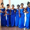 Royal Blue Appliques Bridesmaid Dresses Mermaid Plus Size Wedding Guest Dress With Off The Shoulder Zip Back Satin Fabric Prom Party Gowns 328 328