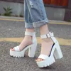 여름 여성 플랫폼 샌들 레이디스 하이 두꺼운 발 뒤꿈치 여성 발목 스트랩 캐주얼 신발 플러스 크기 여성 편안한 신발