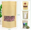 100 stks Venster Transparant Plastic Noot Voedsel Kraft Papier Ziplock Bag Product Verpakking Zak Thee Verzegelde Kraftpapier Bag