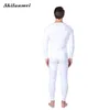 Men's Sleepwear Winter White Thermal Underwear Sets For Men Elastic Cotton Long Johns Solid Color Warm Sexy Brand Pants Suit Size M-XXL