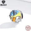 Bisaer Coconut Tree Travel Travel Beads 925 Sterling Silver Round Charms Kolorowe Emalia Wisiorek Fit Bransoletka Naszyjnik ECC1530 Q0531