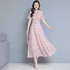 Summer fashion women Bohemian Style A-line O Collar flower print maxi Chiffon Long Dress Plus Size 210531