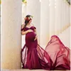 Robe enceinte maternité pographie accessoires pour tir po vêtements de grossesse coton + mousseline de soie épaule demi-cercle robe 210922