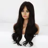 Perucas sintéticas longas negras para as mulheres peruca ondulada com arbustos de ar sedoso resistente ao calor resistente a fibra cosplay diário substituição