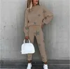 Women's Two Piece Pants 2022 Sprin Autumn Winter Fashion Solid Color Sports Suit Casual Lon Sleeve O-Neck Sweatshirt Lace-up Pencil