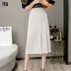 LY VAREY LIN Summer Casual Women Solid Color Ruffles OL Style Black Skirt High Waist Button Slim Fit Knee-length Skirts 210526