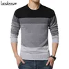 Jesień Moda Marka Casual Sweter O-Neck Paski Slim Fit Dzianie Męskie Swetry i swetry Pullover M-5XL 210812