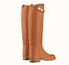 23 Luxus-Wintermode-Damen-Kniestiefel zum Springen, Kalbsleder-Stiefel, Ledersohle, Leder, laminierter Absatz, Innensohle, Futter, einzigartige Handwerkskunst, klassisches Design, Größe 35–42