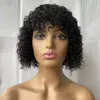 Curly Human Hair Peruansk Short Bob Wig With Bangs Glueless Full Machine Made Remy Wigs 150% Density No Spets