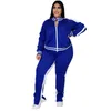 Plus Größe L-5XL Zwei Stück Set Frauen Sweatsuit Reißverschluss Gestreiftes Top Schlitz Jogginghose Jogger Outfit Passenden Set Großhandel Drop 210709