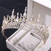 Bridal Tiara Headpiece 2022 Vintage Baroque Pageant Crown Alloy Green Diamond Emerald Fairy Crowns Headwear Quinceanera Quince Lady Hairstyle Peach Rose-Gold