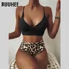 RUUHEE Costume da bagno donna a costine a vita alta solido nero bianco bikini push up costumi da bagno donna con costume da bagno imbottito 210630