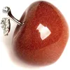 Doğal Kuvars Şifa Kristal Taş Zanaat Koleksiyonu Kırmızı Goldstone Apple Oyma Heykelcik Heykeli Alaşım Yaprak Ev Süs Weddin