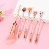 5pcs Cute Demon Slayer Makeup Brushes Cartoon Kamado Tanjirou Anime Metal Cosmetic Brush Set For Face and Lips Eyeshadow Concealer Foundation Blusher