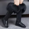 Snow Warm Fur Shoes Women's Winter Lining Real Fur Trim Suede Leather Knee High Boots Thick 12Colors Flats Shoes New
