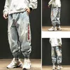 men's brand retro washed light blue embroidery Workwear 2021 new harem pants overalls teenagers loose trousers baggy Denim Jeans G0104