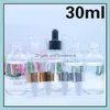 Flaskor Packing Office School Business Industrial 30ml Rensa Dropper Essential Olje Glasflaska med Guld Sliver Black Cap Drop Delivery 2