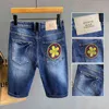 Men Casual Denim Shorts Blue Summer New Stretch Fashion Koi Embroidered Slim Jeans Male High Quality Brand Five Points Pants H1210